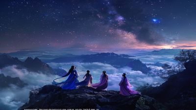 星空传媒古装仙侠剧仙途问道画面，云雾缭绕的山巅上仙侠人物对峙，特效华丽仙气飘渺